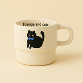 Handmade Cute Beige Ceramic Mug With Cat - Dumb But Trendy