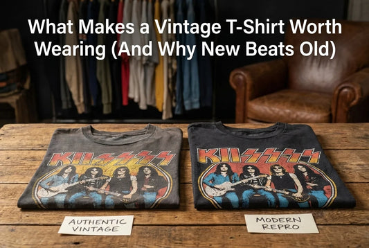 Professional header image for list-based article: What Makes a Vintage T-Shirt Worth Wearing (And Why New B...