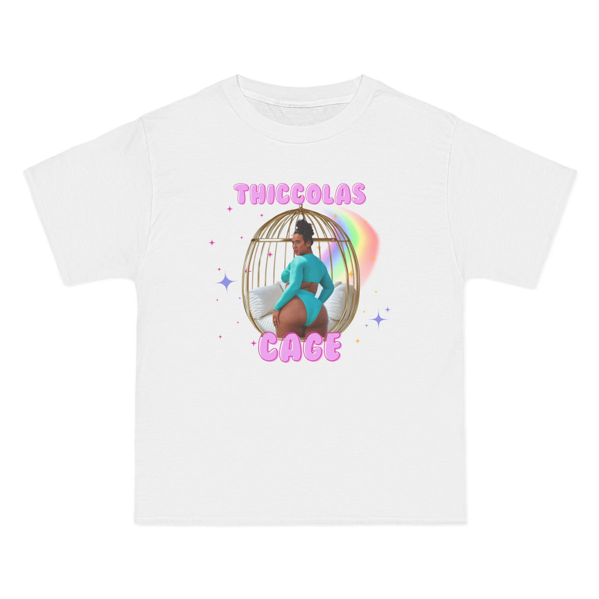 Thiccolas Cage Rainbow Stars Funny T-Shirt - Dumb But Trendy
