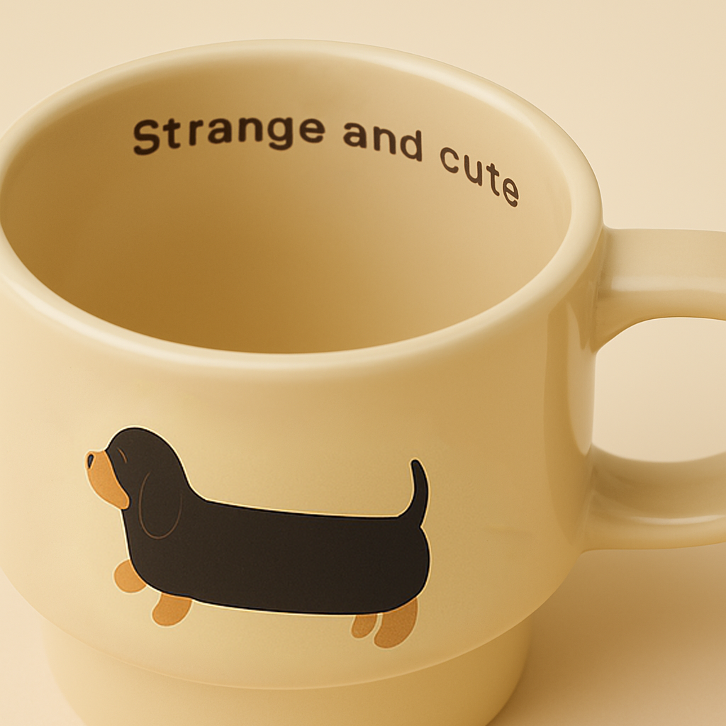 Handmade Beige Ceramic Mug with Quirky Dog - Dumb But Trendy