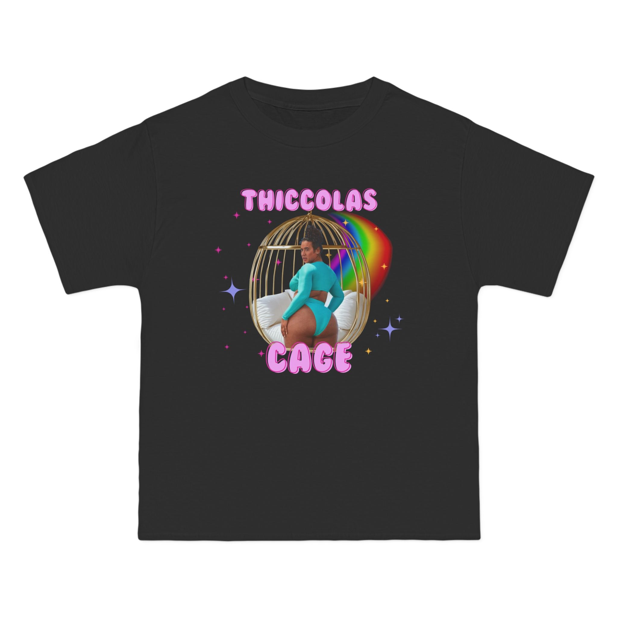 Thiccolas Cage Rainbow Stars Funny T-Shirt - Dumb But Trendy