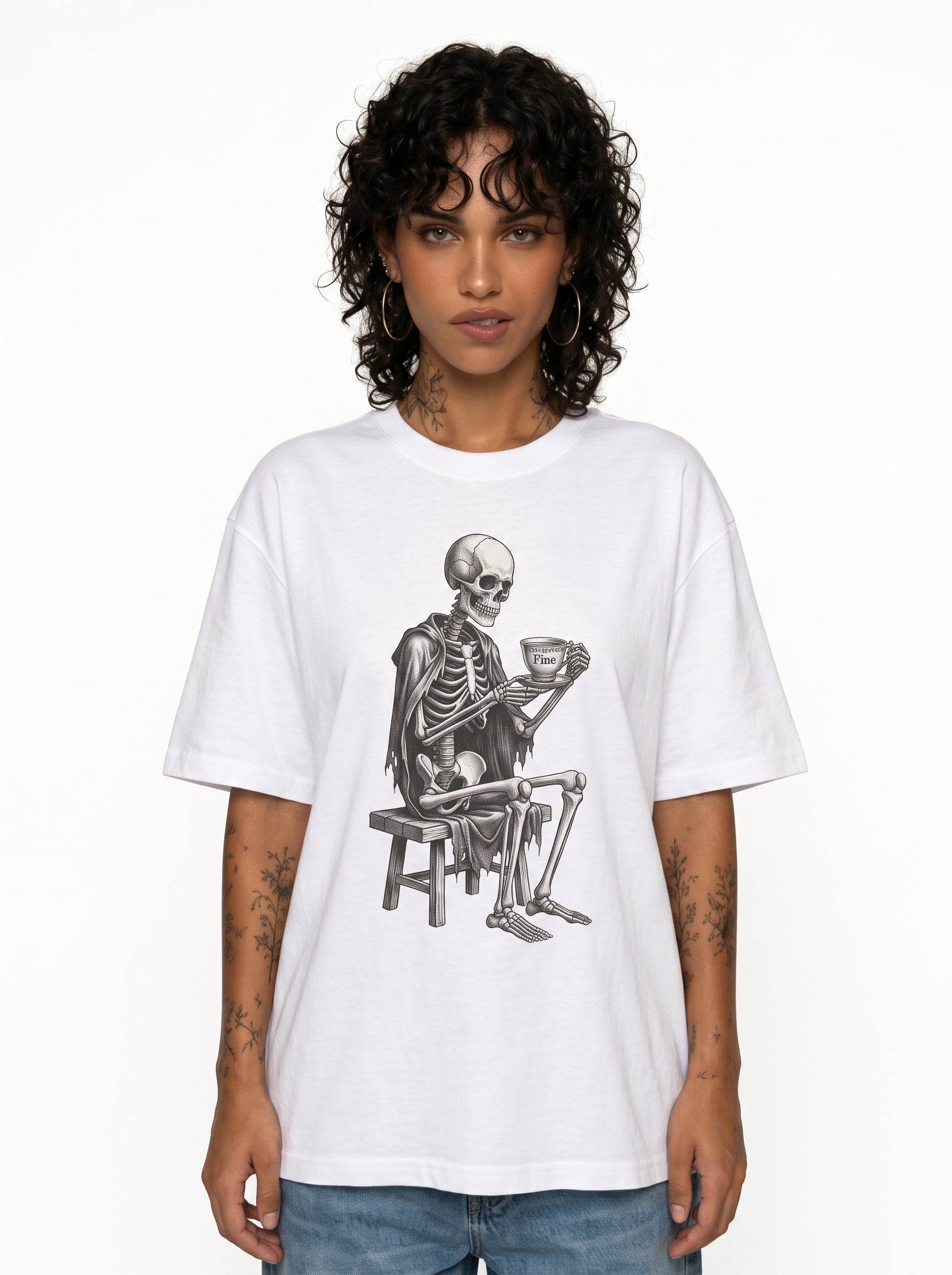 I'm Fine Skeleton Drinking Coffee T-Shirt