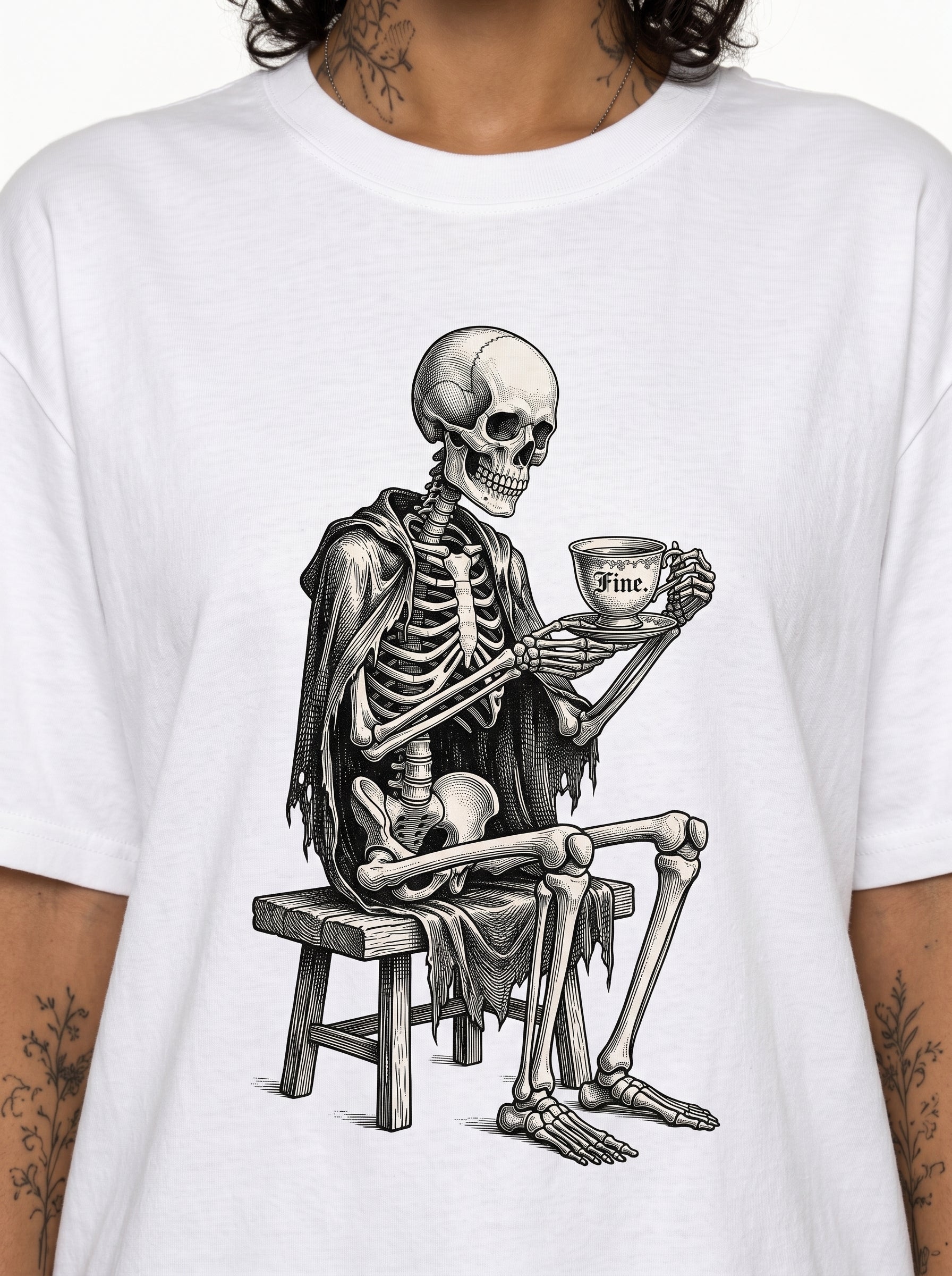 I'm Fine Skeleton Drinking Coffee T-Shirt